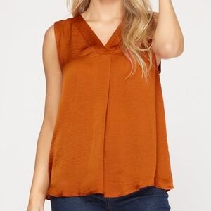 She + Sky Top, Amber, Rust V-Neck Top, Size Large
